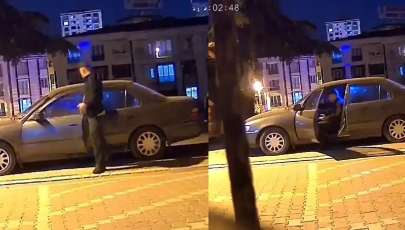 Park Halindeki Otomobili Saniyeler İçinde Çalan Hırsızlık Olayı Güvenlik Kamerasına Yansıdı